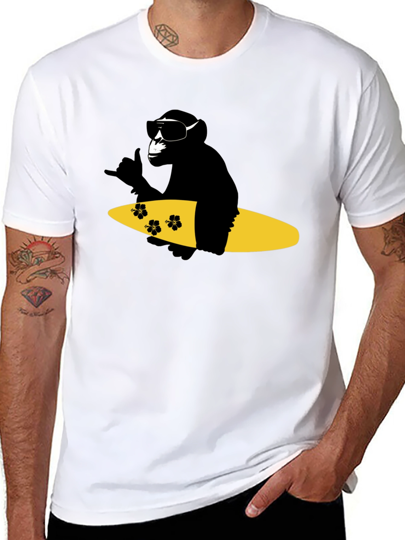 Surfing Monkey Graphic Tee - Black Cotton T-Shirt