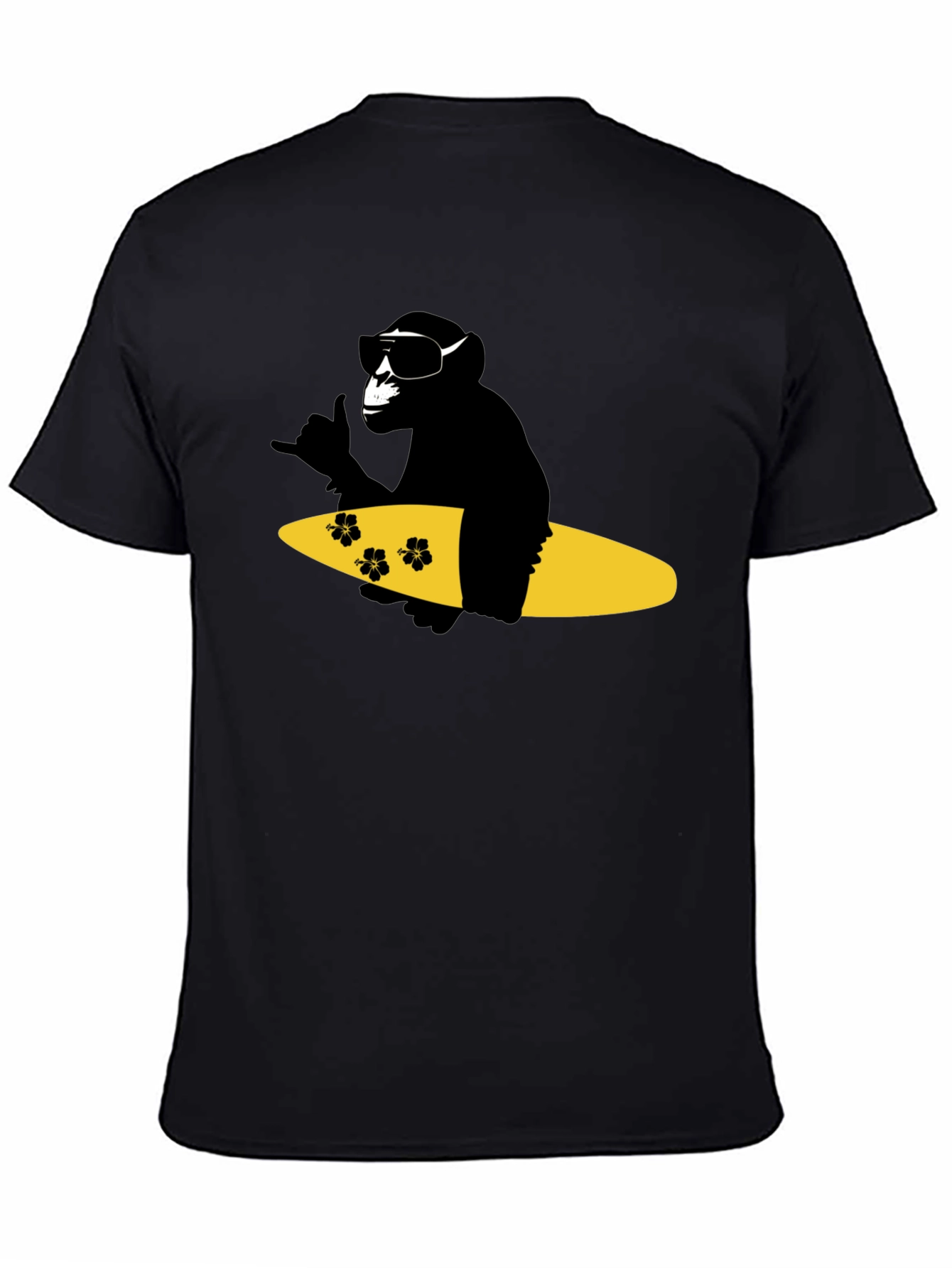 Surfing Monkey Graphic Tee - Black Cotton T-Shirt