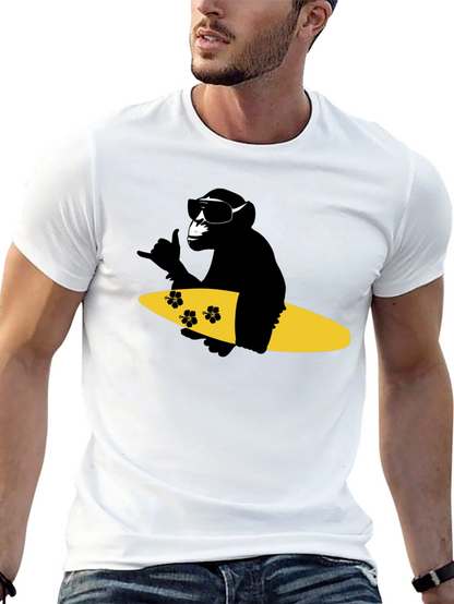 Surfing Monkey Graphic Tee - Black Cotton T-Shirt
