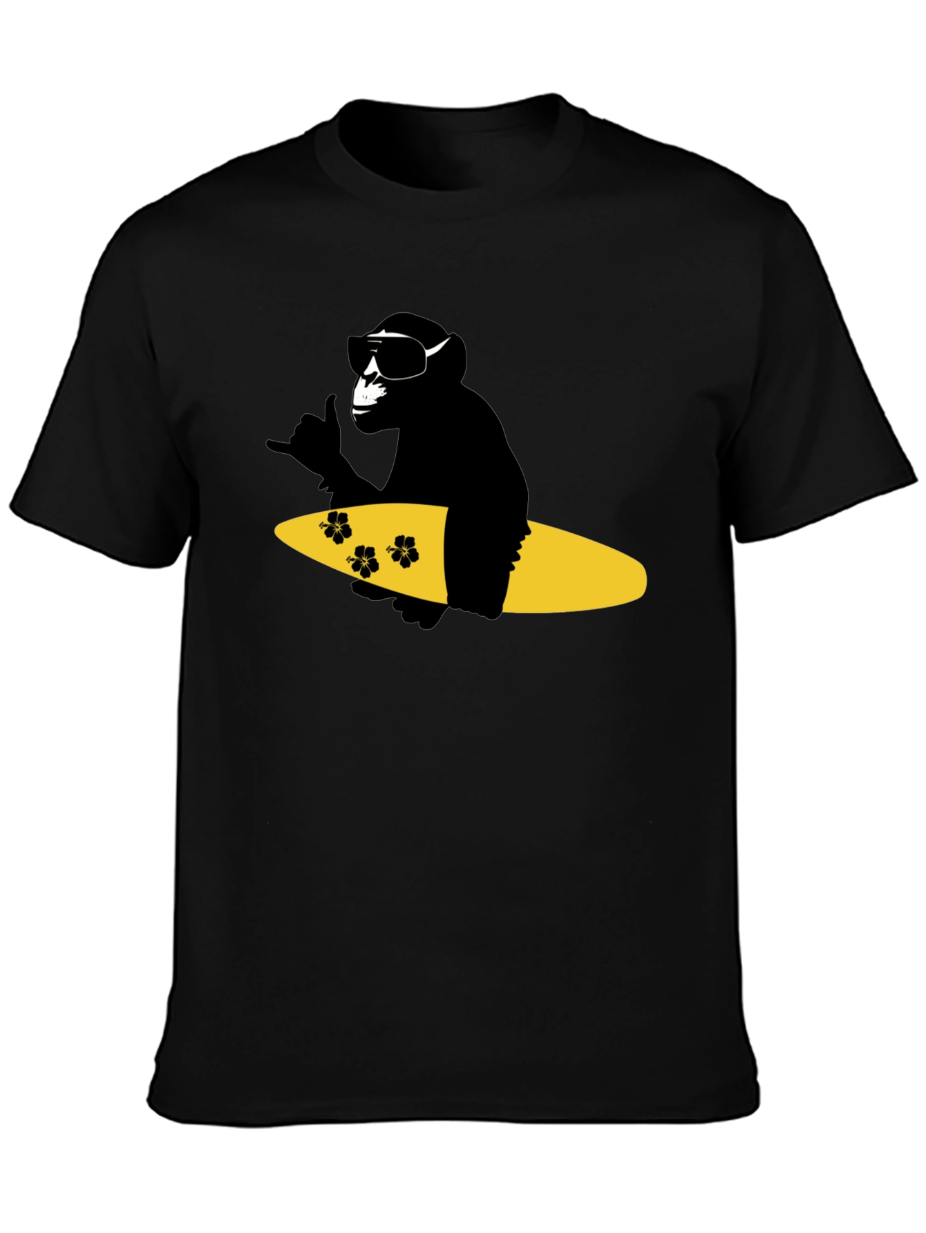 Surfing Monkey Graphic Tee - Black Cotton T-Shirt