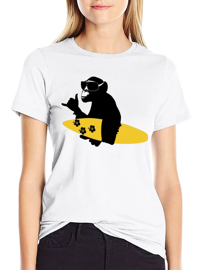 Surfing Monkey Graphic Tee - Black Cotton T-Shirt