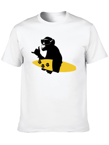 Surfing Monkey Graphic Tee - Black Cotton T-Shirt