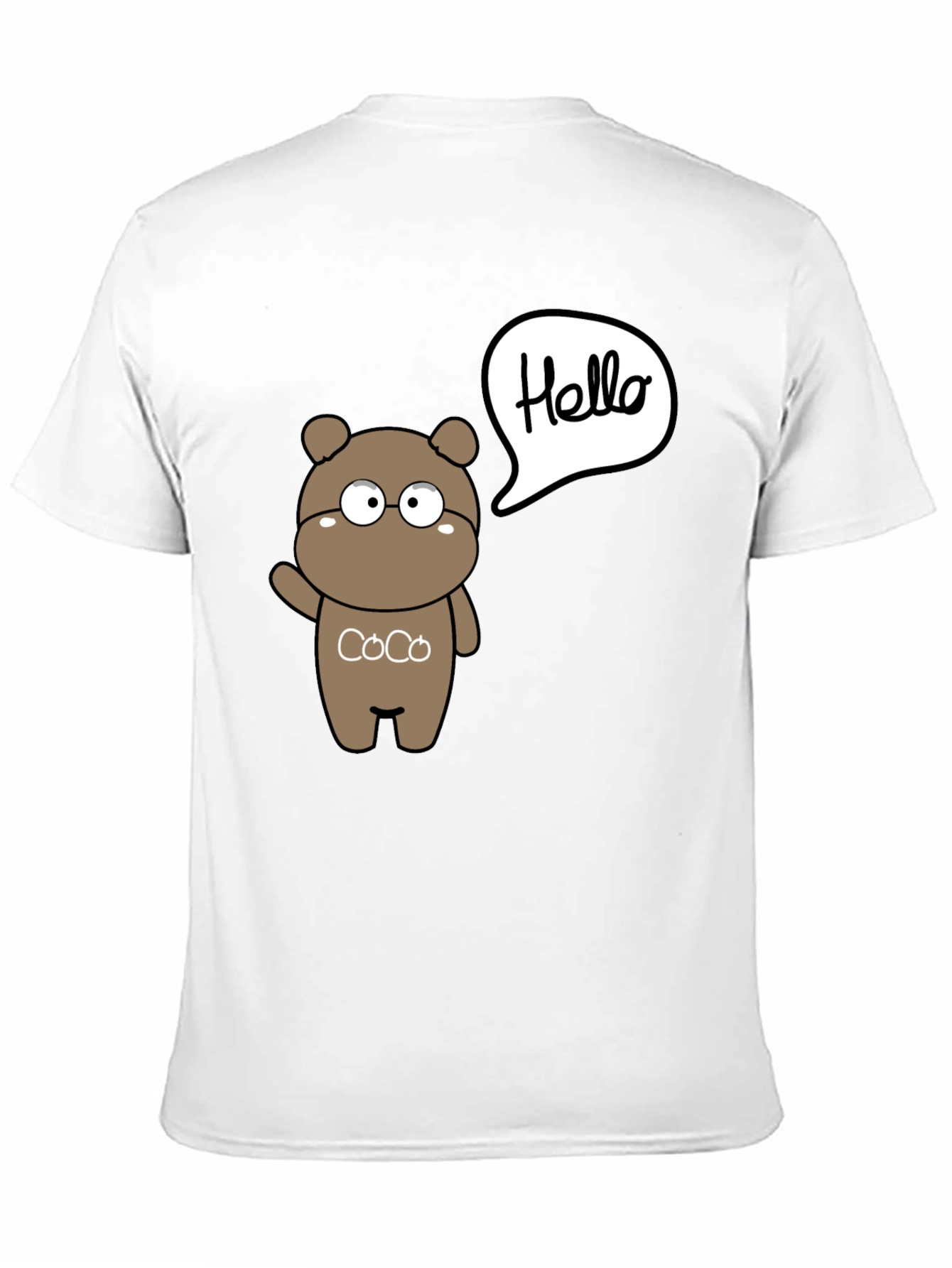 Cute Cartoon Bear Hello Graphic Black T-Shirt