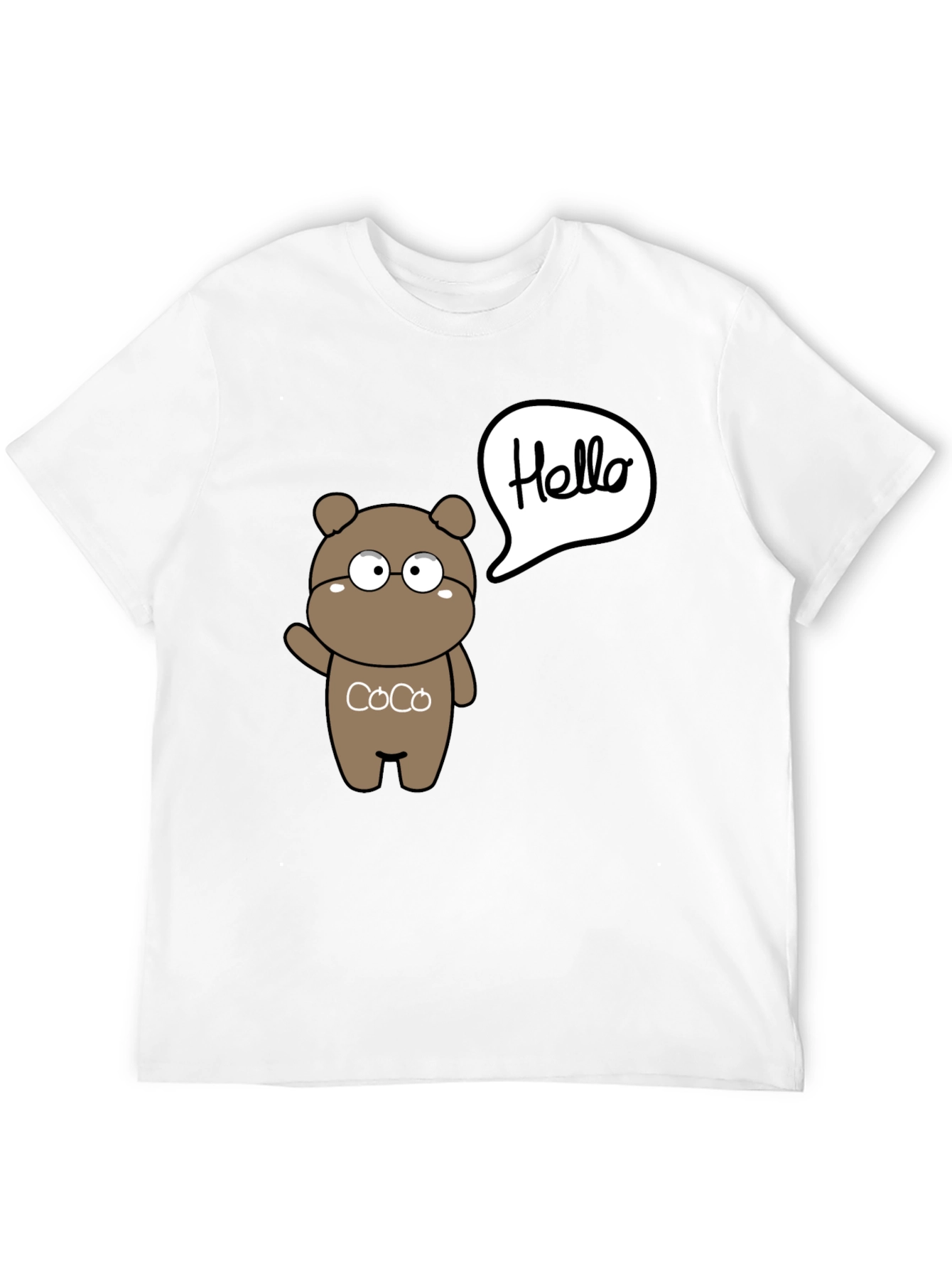 Cute Cartoon Bear Hello Graphic Black T-Shirt