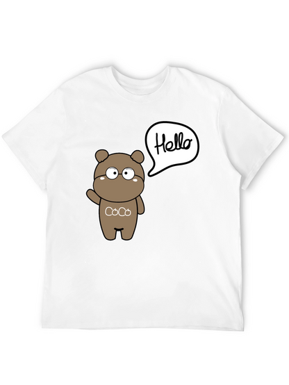 Cute Cartoon Bear Hello Graphic Black T-Shirt