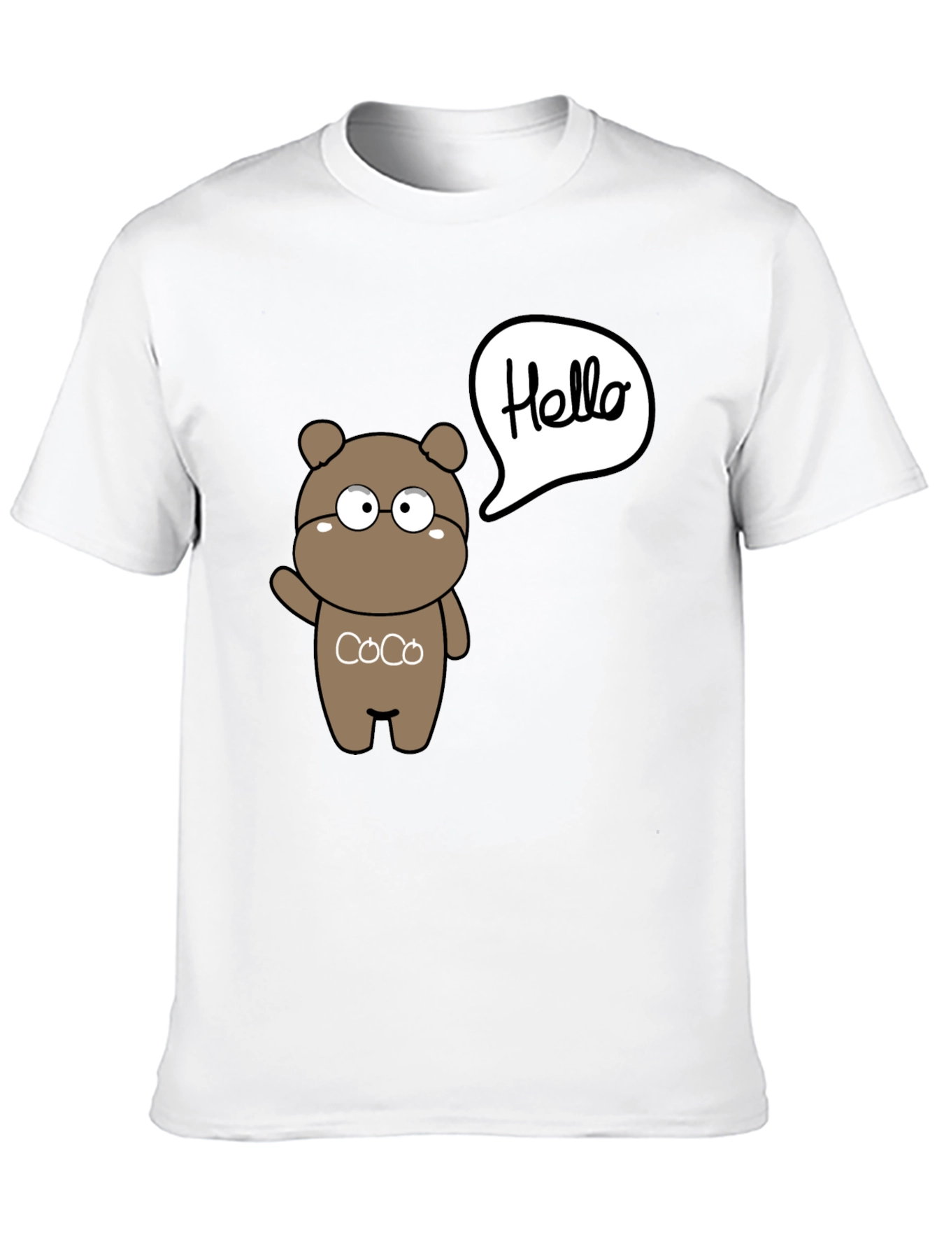 Cute Cartoon Bear Hello Graphic Black T-Shirt