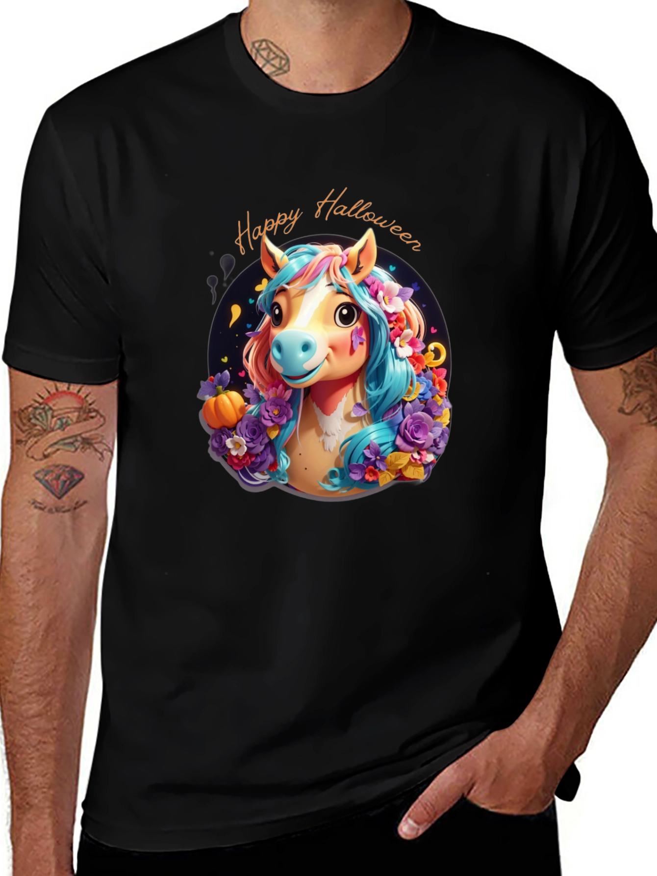 Halloween Horse Graphic Tee - Spooky Season Shirt
