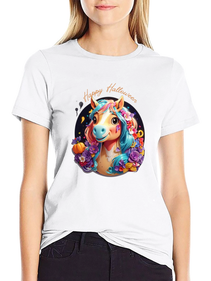 Halloween Horse Graphic Tee - Spooky Season Shirt