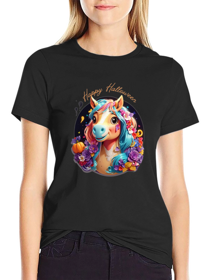 Halloween Horse Graphic Tee - Spooky Season Shirt