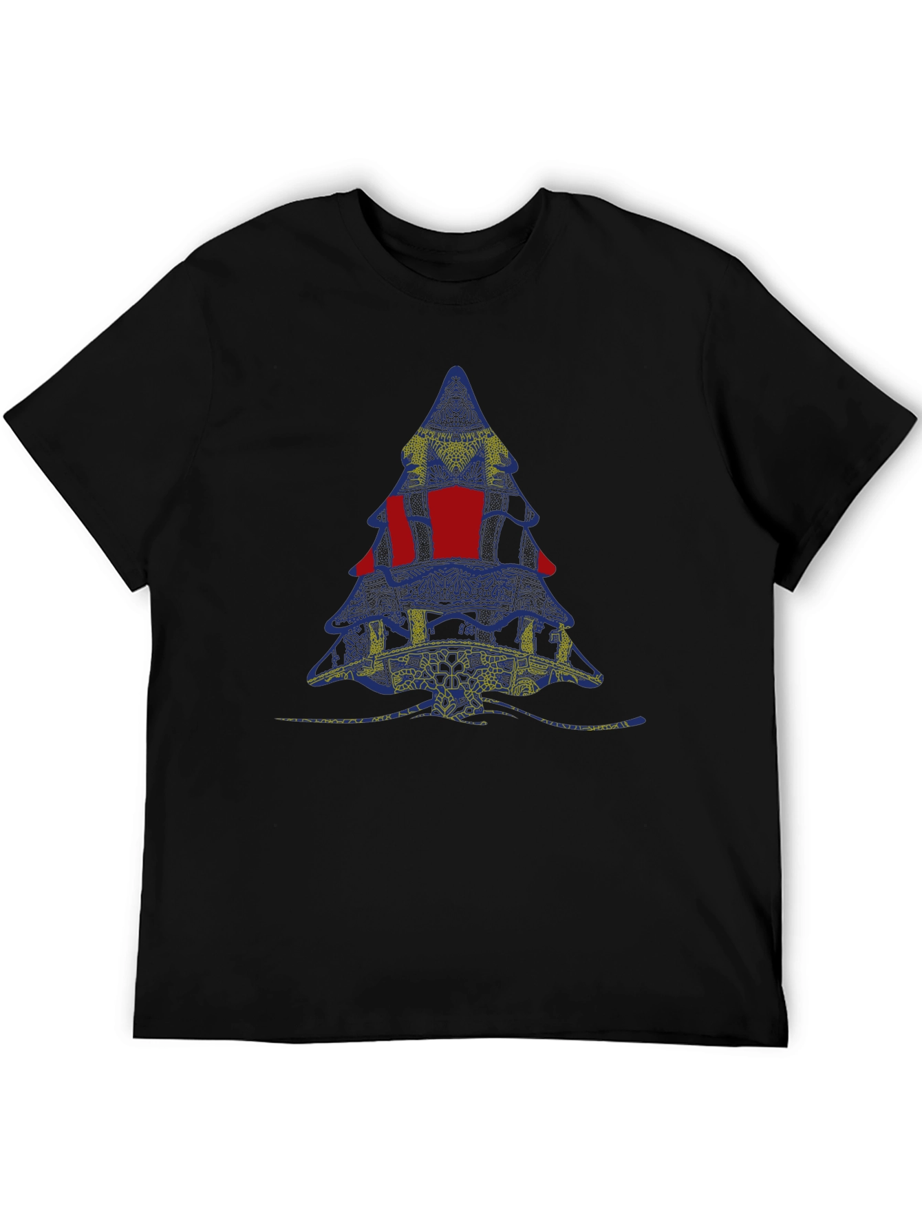 Abstract Christmas Tree Graphic Tee - Black