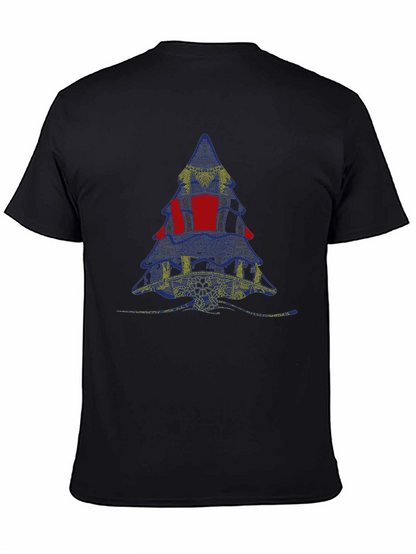 Abstract Christmas Tree Graphic Tee - Black