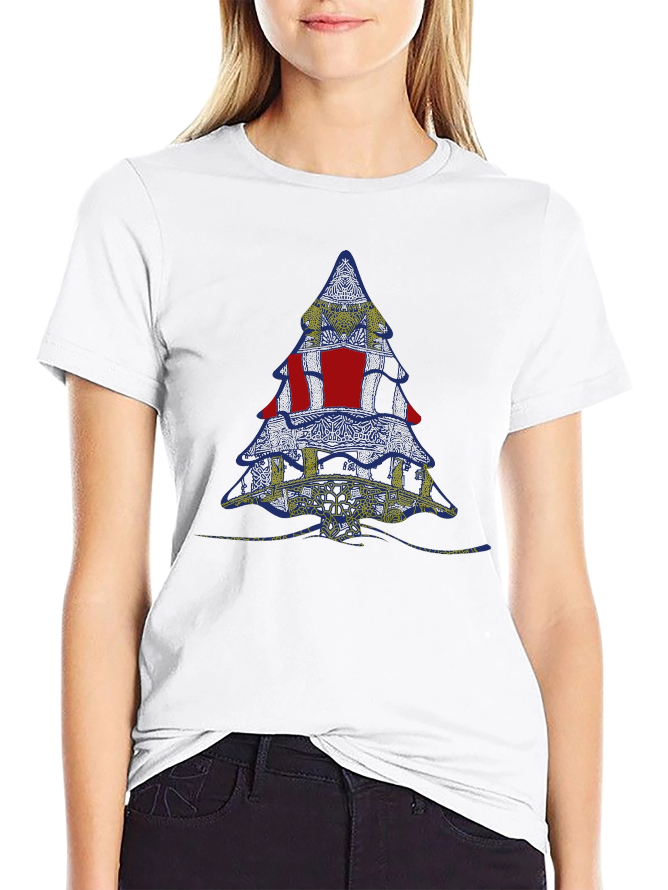 Abstract Christmas Tree Graphic Tee - Black