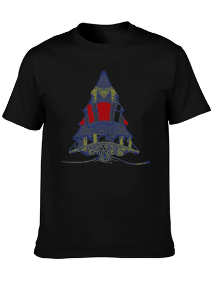 Abstract Christmas Tree Graphic Tee - Black