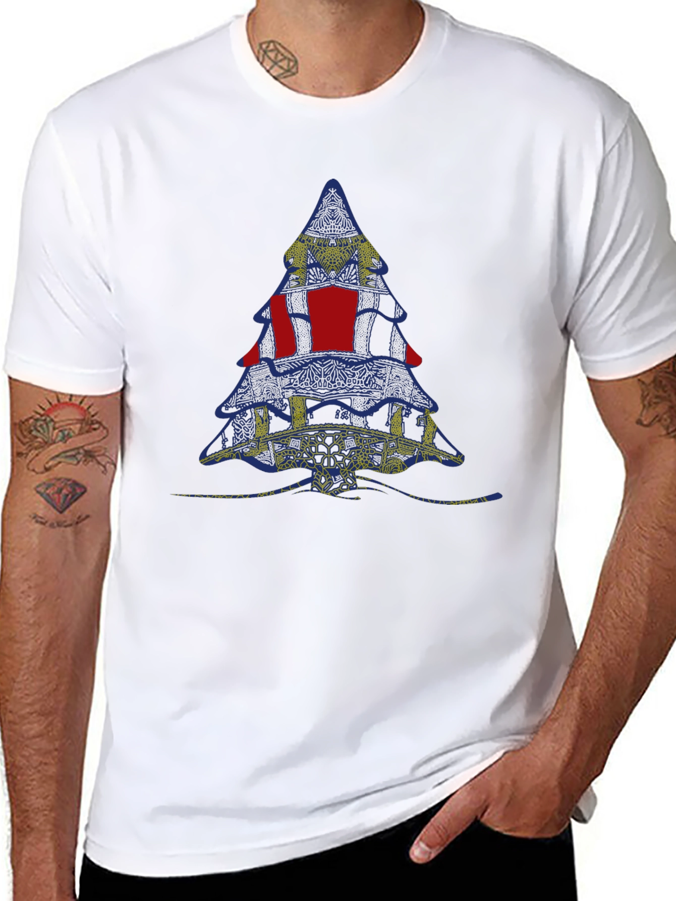 Abstract Christmas Tree Graphic Tee - Black