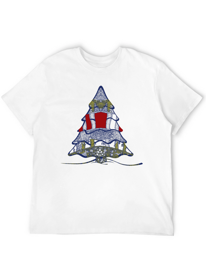 Abstract Christmas Tree Graphic Tee - Black