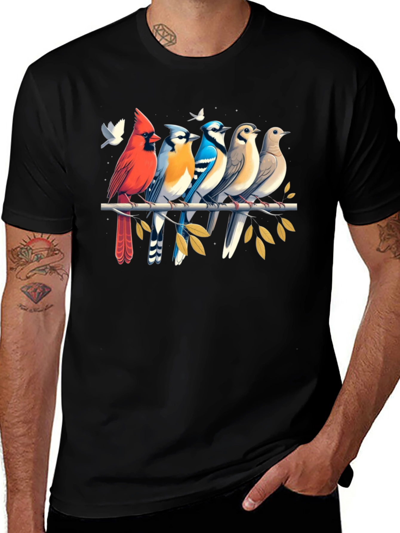 Birds on Branch Graphic Tee - Black