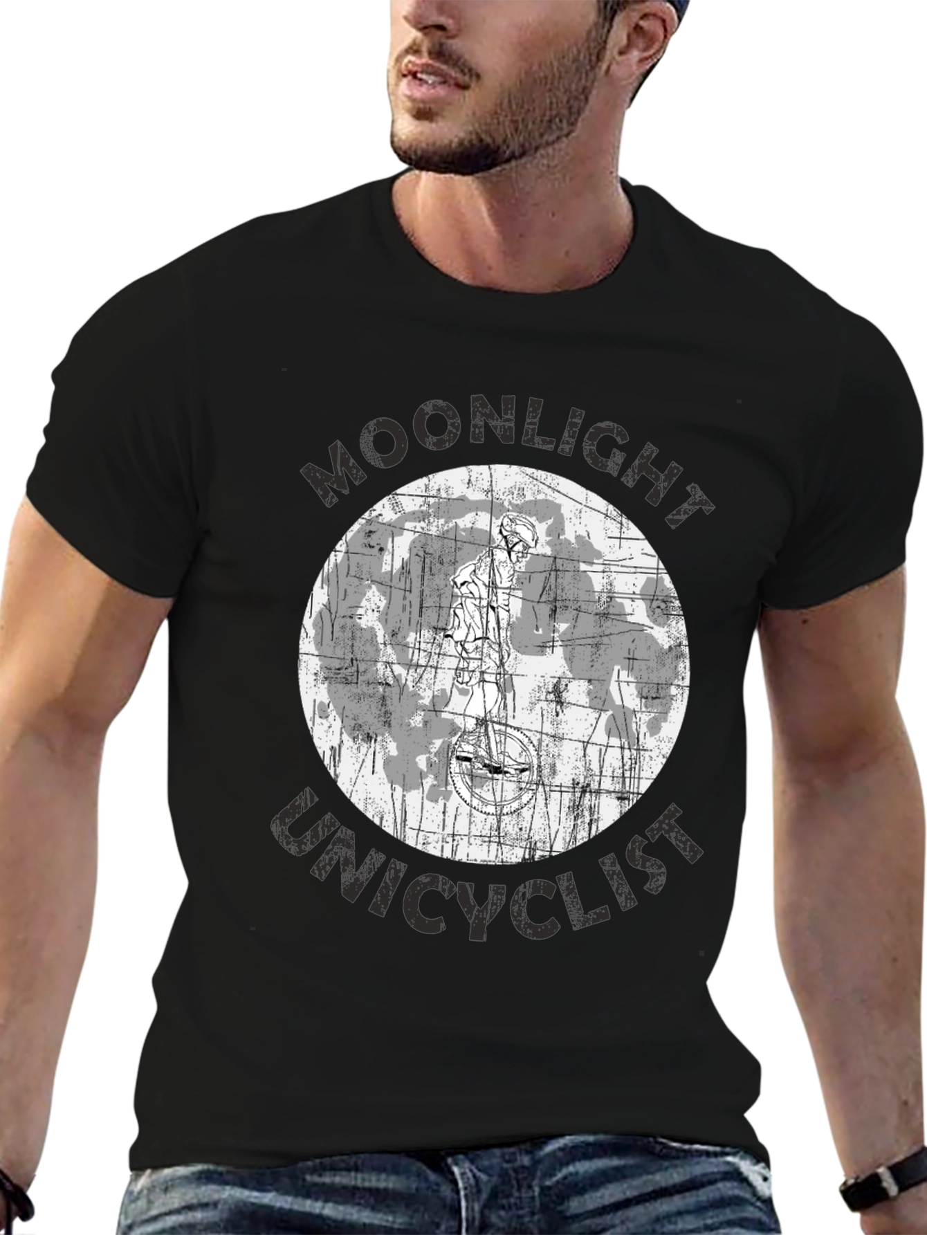 Moonlight Unicyclist Graphic Tee - Black