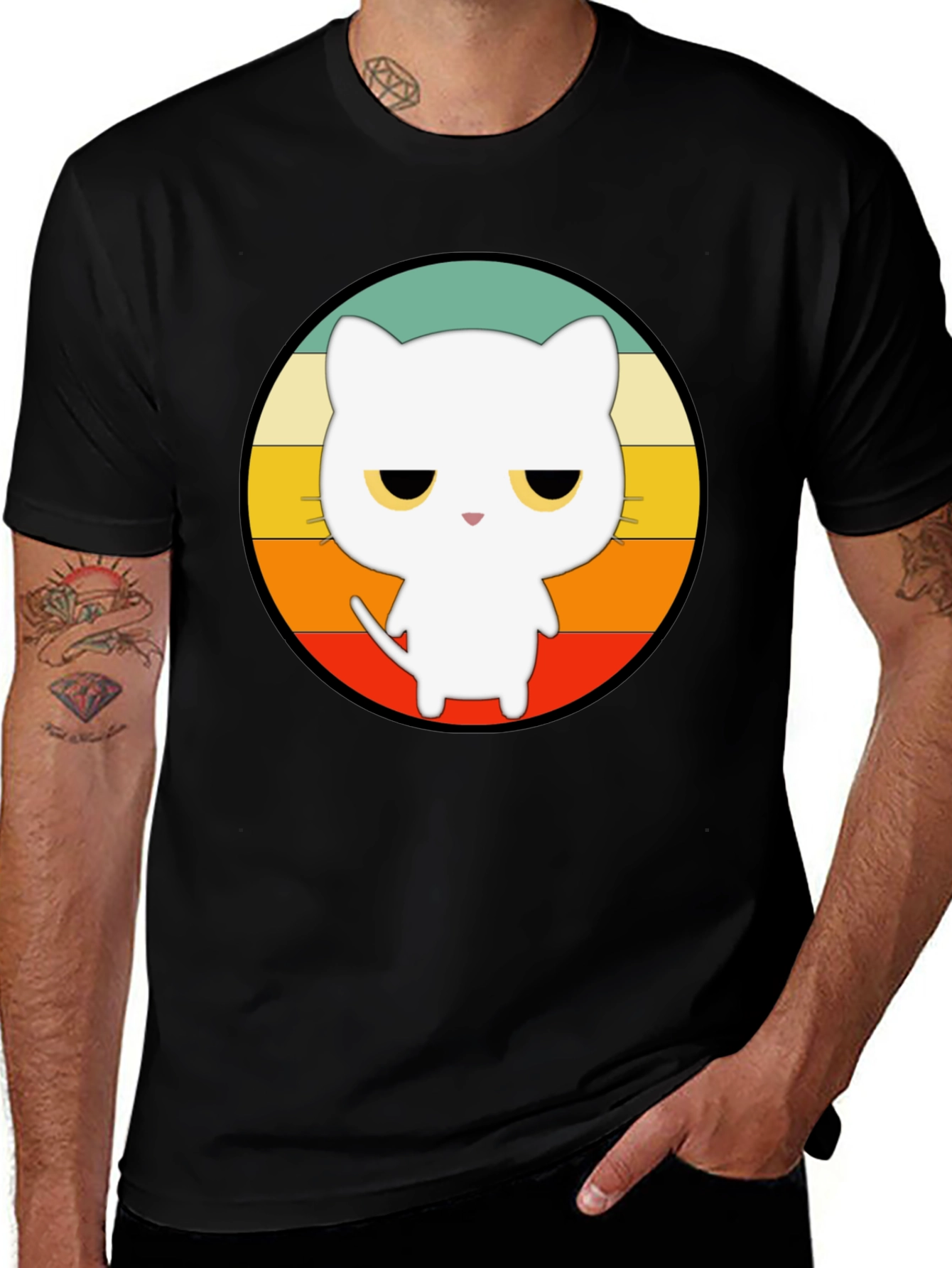 Retro Cat Graphic T-Shirt - Unisex Black Tee