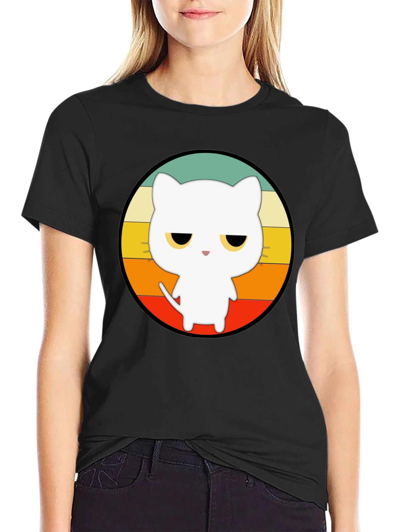Retro Cat Graphic T-Shirt - Unisex Black Tee