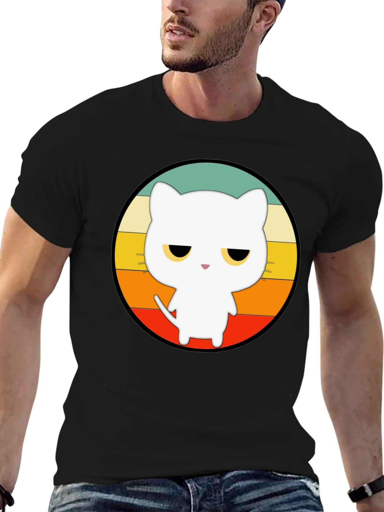 Retro Cat Graphic T-Shirt - Unisex Black Tee