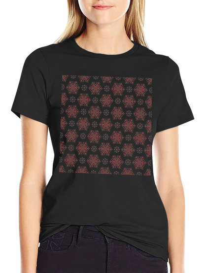 Festive Snowflake Pattern Black T-Shirt