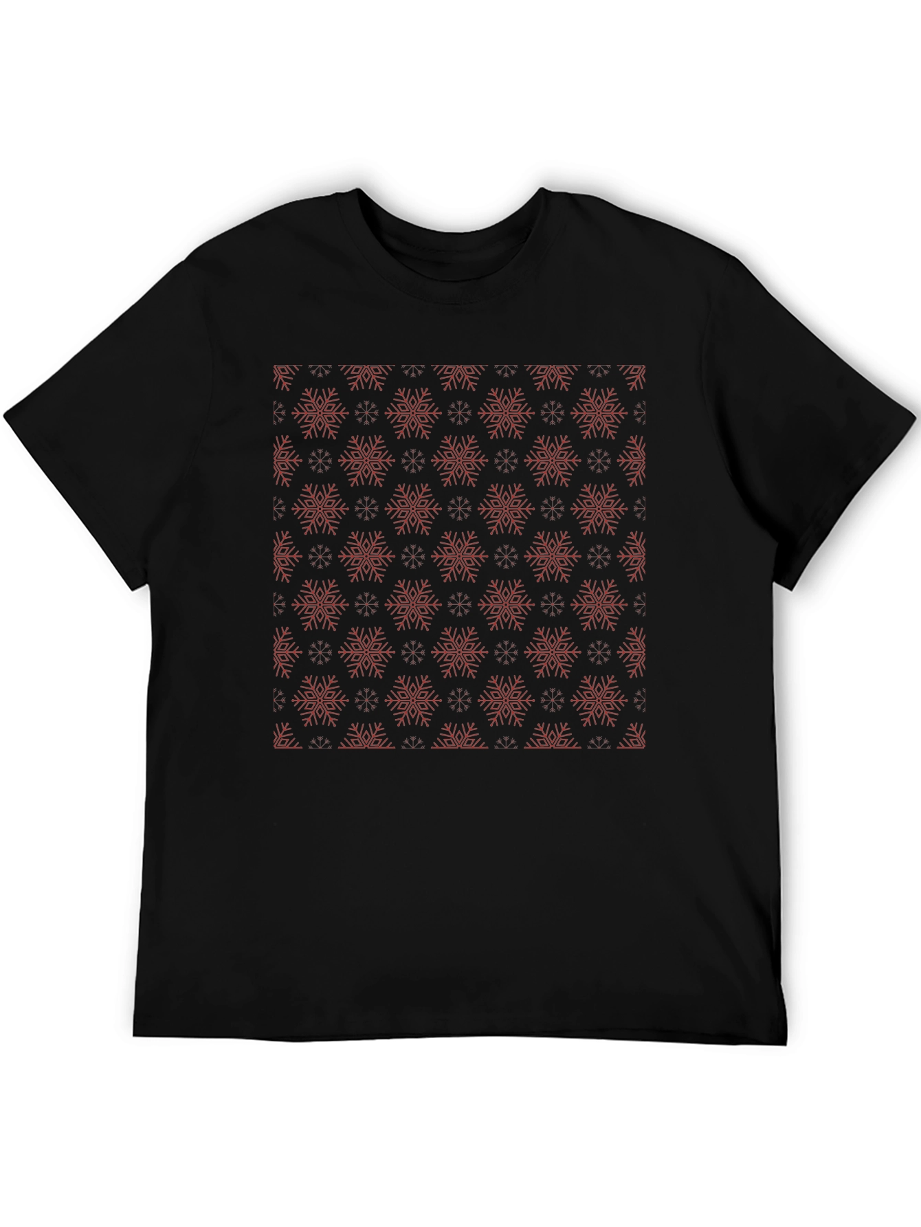Festive Snowflake Pattern Black T-Shirt