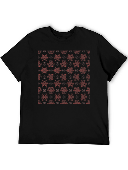 Festive Snowflake Pattern Black T-Shirt