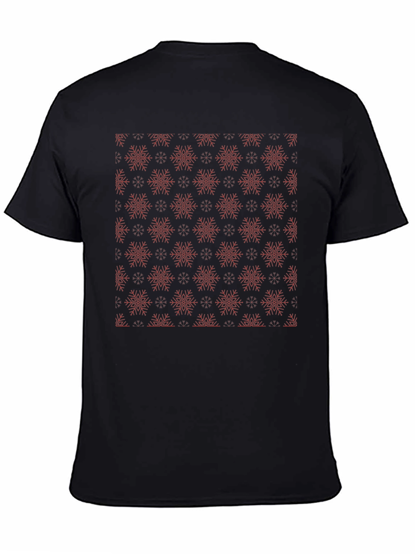 Festive Snowflake Pattern Black T-Shirt