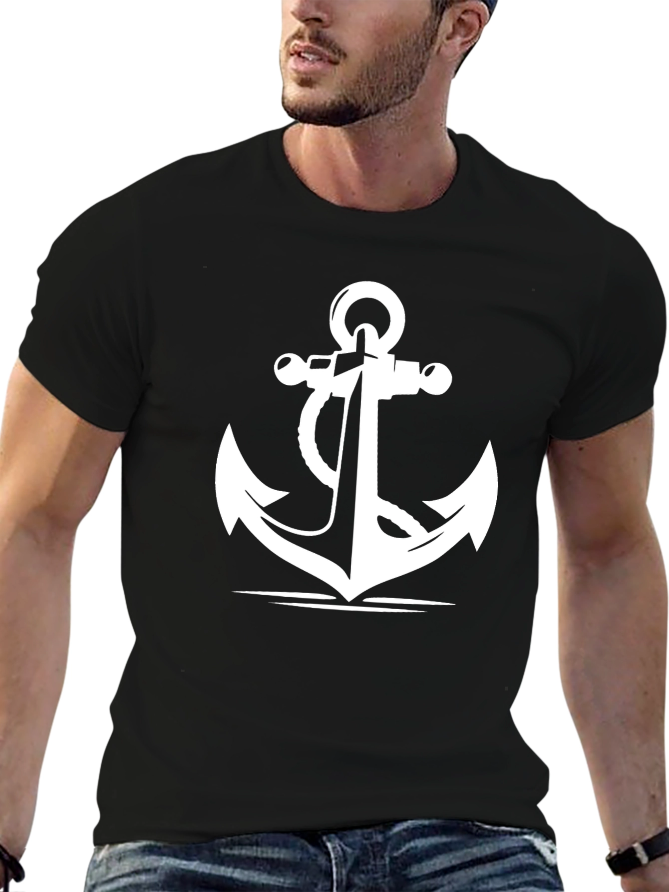 Anchor Graphic Print Black T-Shirt