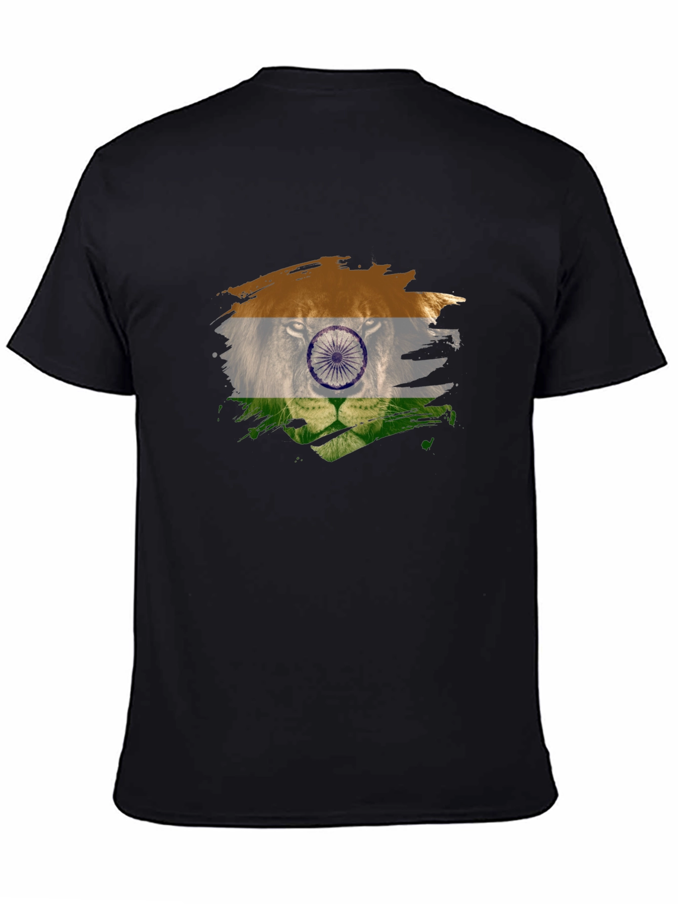 Indian Flag Lion Graphic Black T-Shirt