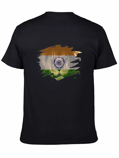 Indian Flag Lion Graphic Black T-Shirt