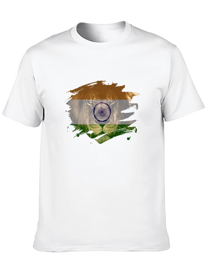 Indian Flag Lion Graphic Black T-Shirt