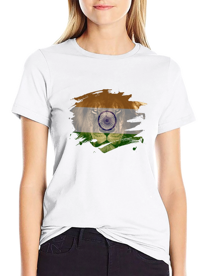 Indian Flag Lion Graphic Black T-Shirt