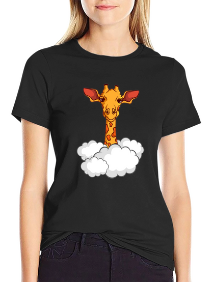 Giraffe in Clouds Graphic T-Shirt - Black