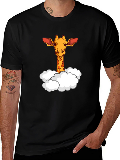 Giraffe in Clouds Graphic T-Shirt - Black