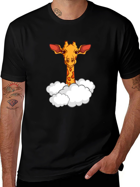 Giraffe in Clouds Graphic T-Shirt - Black