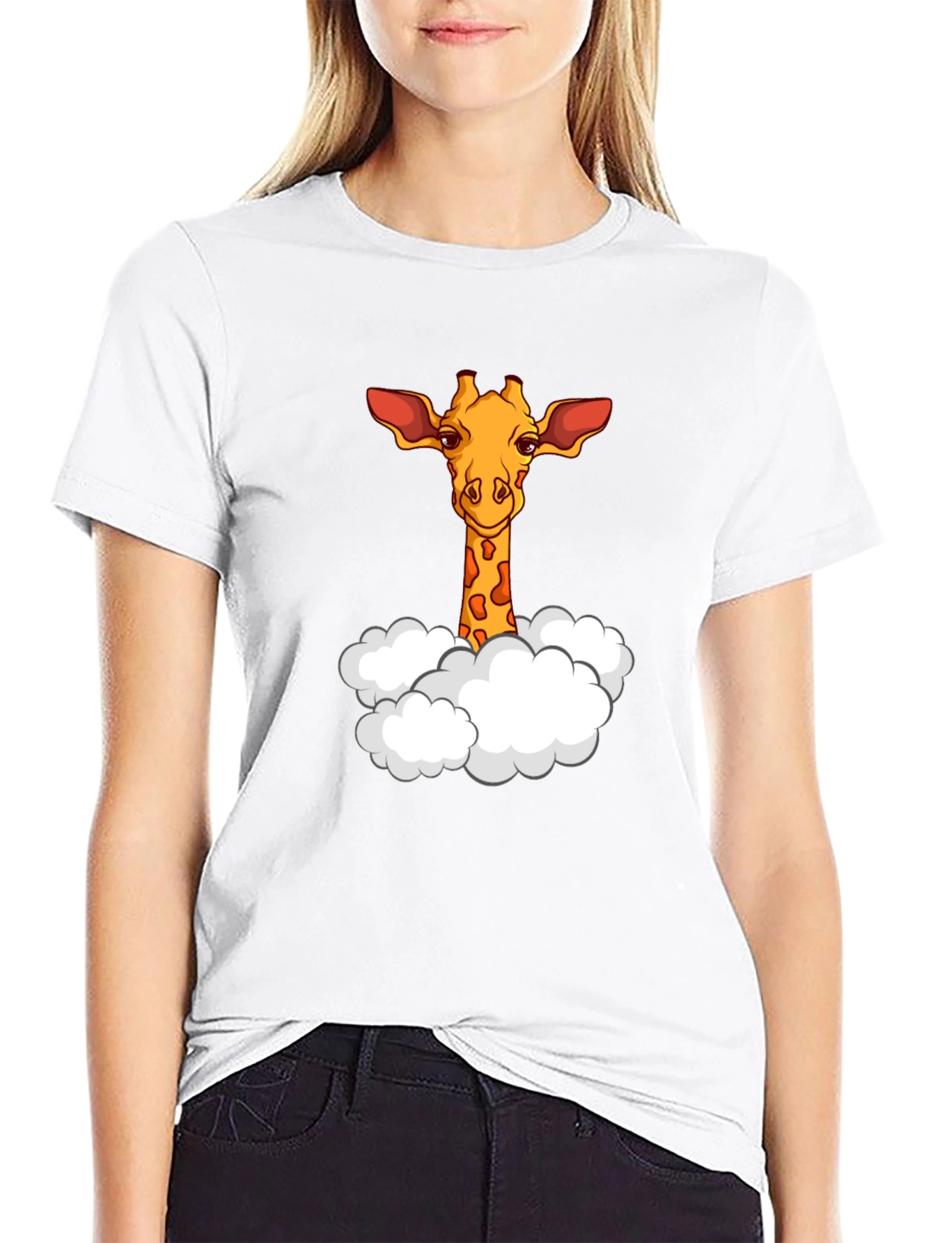 Giraffe in Clouds Graphic T-Shirt - Black