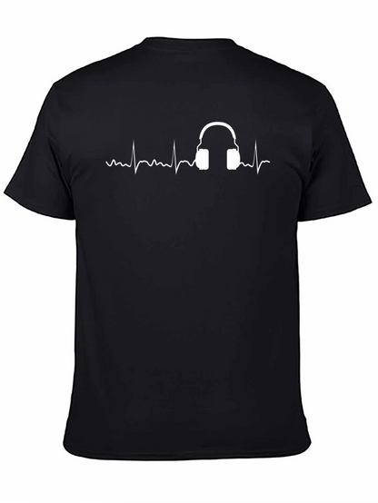 Black T-Shirt with Headphone Heartbeat Design