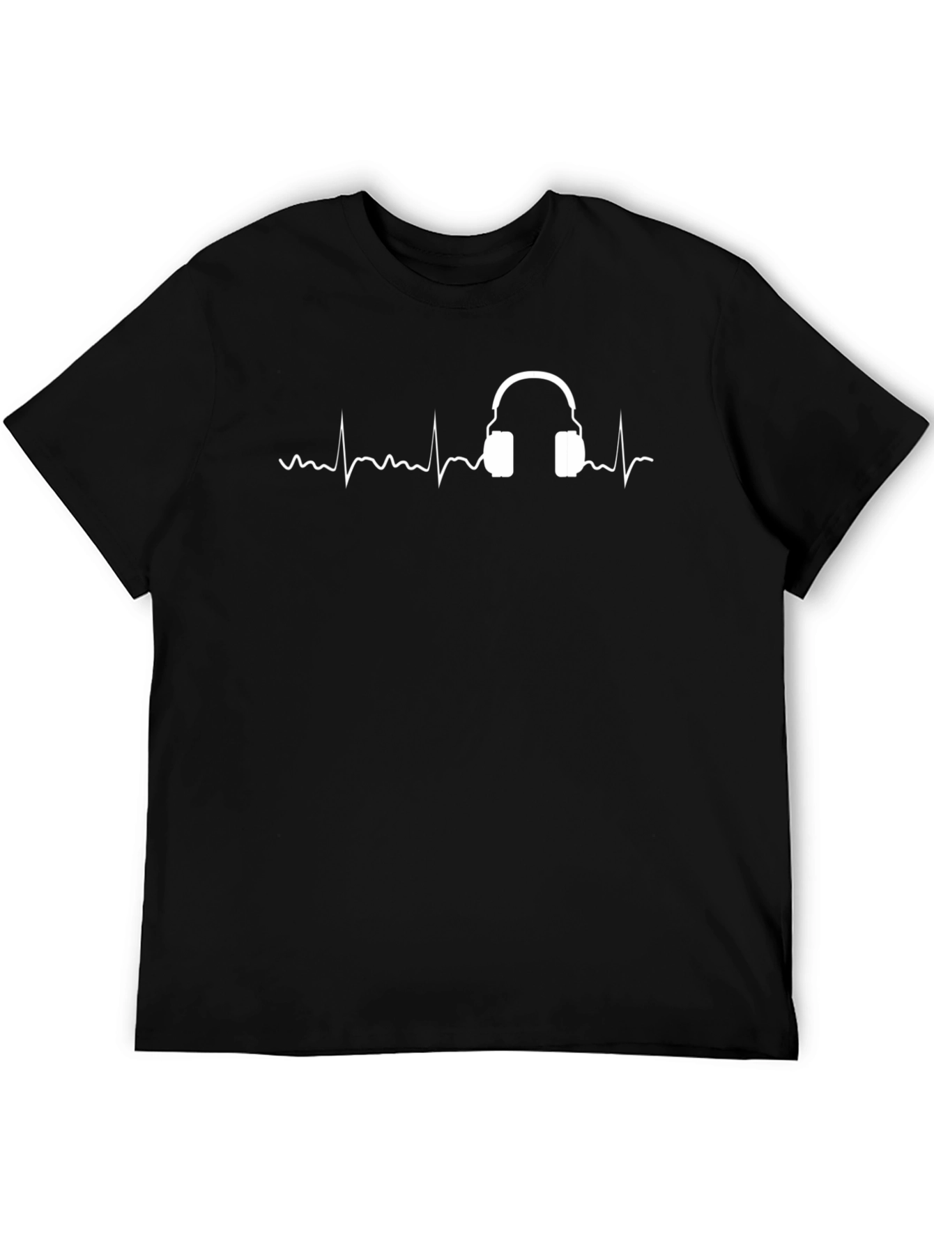 Black T-Shirt with Headphone Heartbeat Design