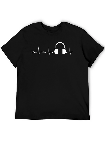 Black T-Shirt with Headphone Heartbeat Design