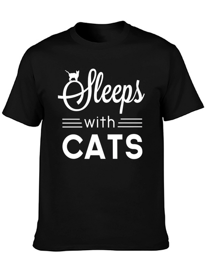 Sleeps With Cats T-Shirt Funny Cat Lover Tee