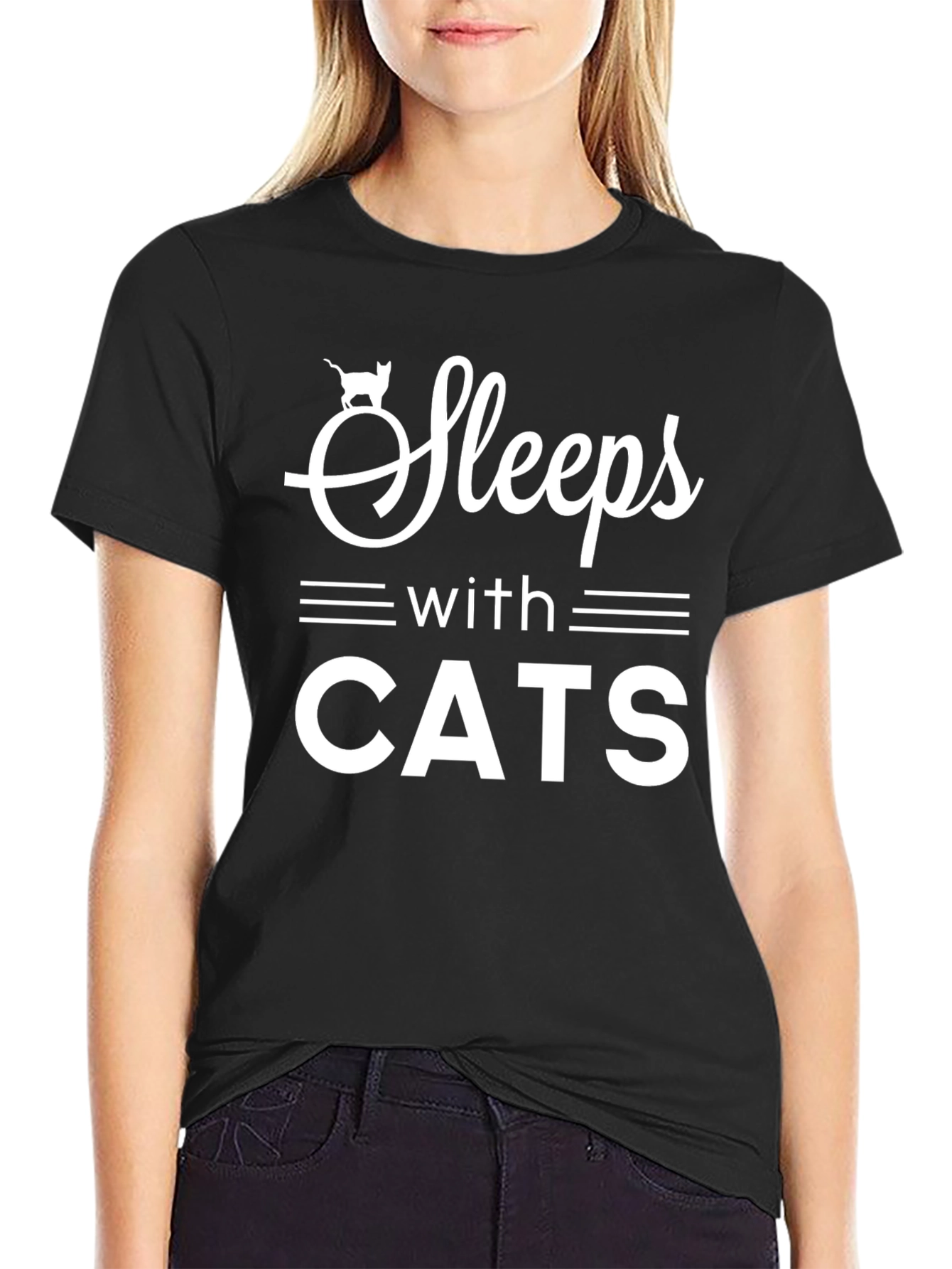 Sleeps With Cats T-Shirt Funny Cat Lover Tee