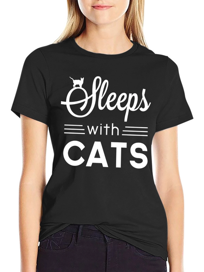 Sleeps With Cats T-Shirt Funny Cat Lover Tee