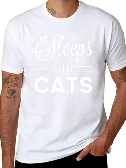 Sleeps With Cats T-Shirt Funny Cat Lover Tee