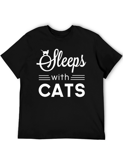 Sleeps With Cats T-Shirt Funny Cat Lover Tee