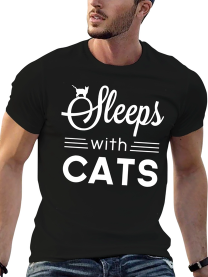 Sleeps With Cats T-Shirt Funny Cat Lover Tee