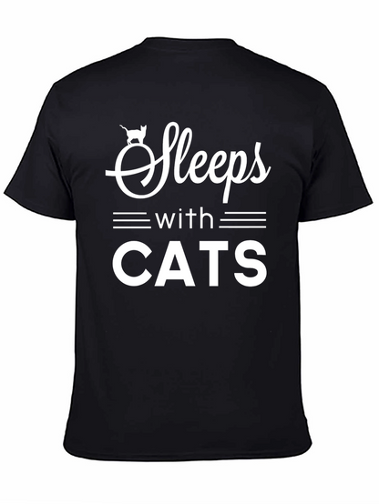 Sleeps With Cats T-Shirt Funny Cat Lover Tee