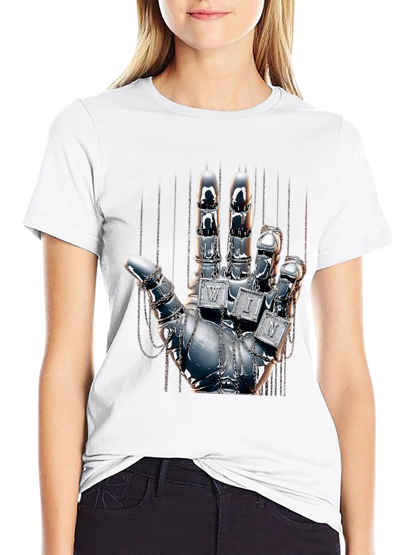 Chrome Hand Graphic Tee - Win Design T-Shirt