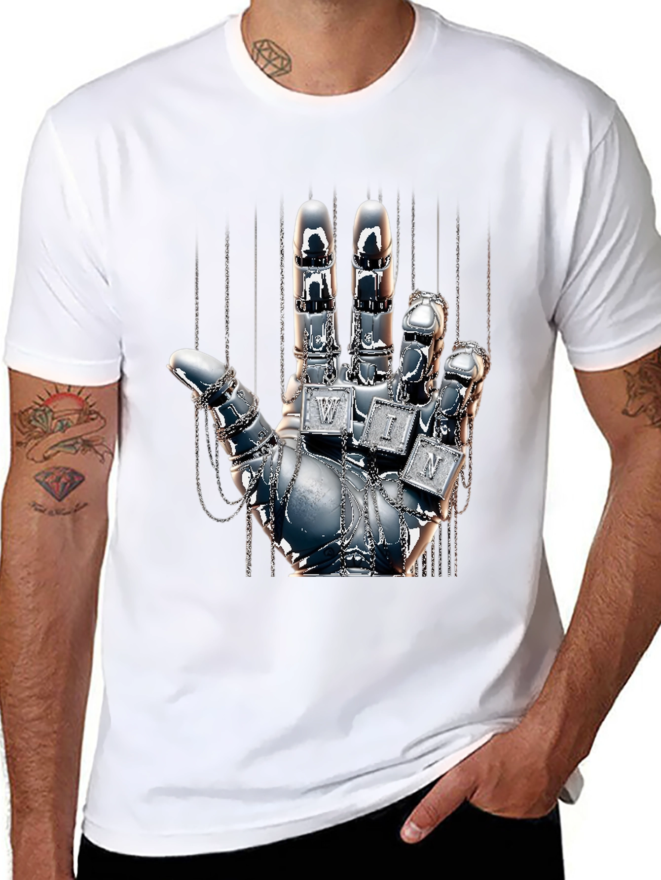 Chrome Hand Graphic Tee - Win Design T-Shirt