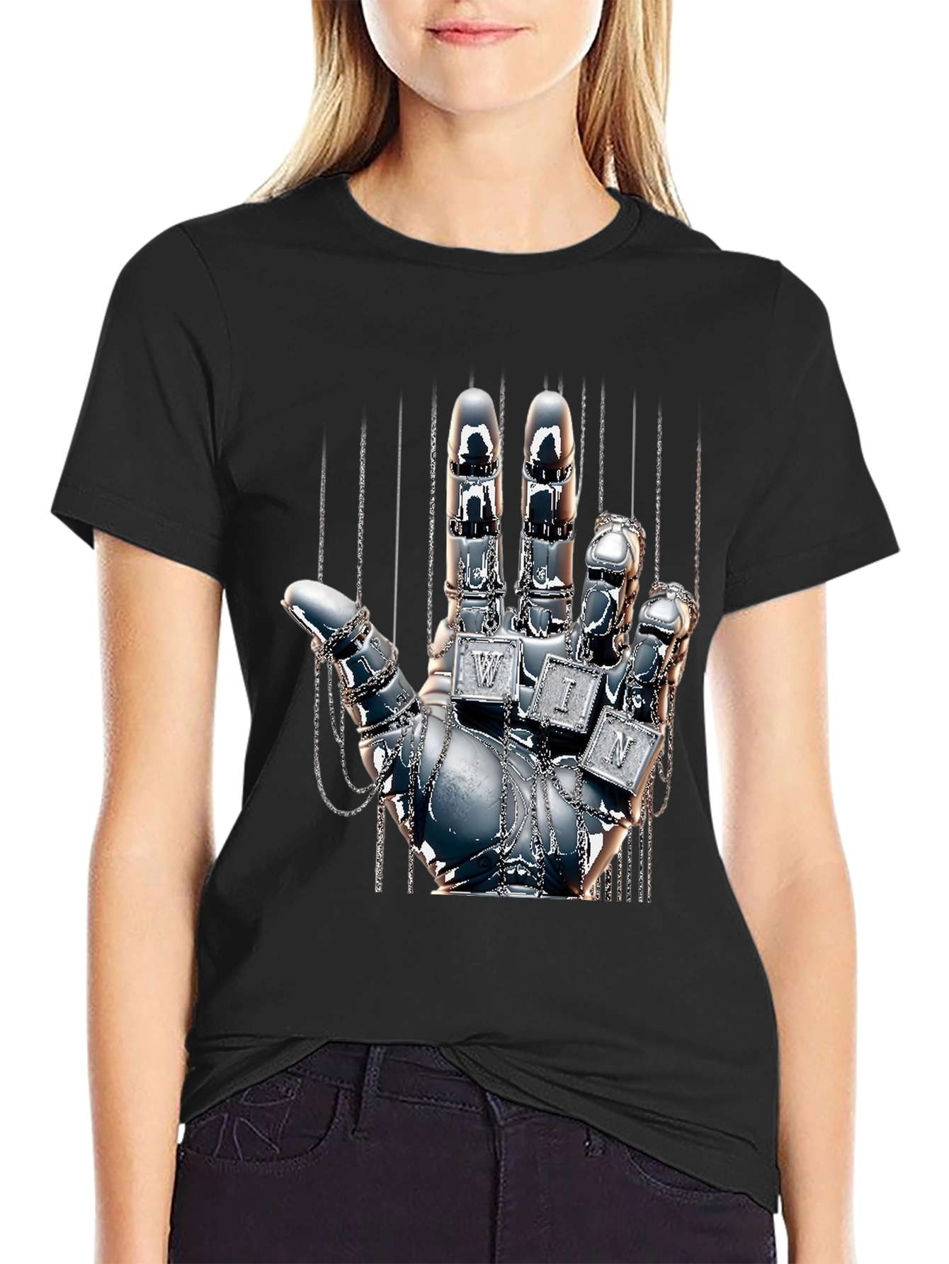 Chrome Hand Graphic Tee - Win Design T-Shirt